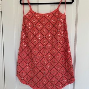 NBD Beaded coral scoop neck shift dress